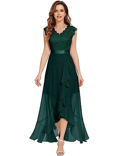 Dressystar Damen Elegant Abendkleider Hochzeit V-Ausschnitt Ballkleider Maxi Lang Brautjunferkleid Dunkelgrün M