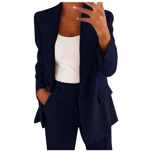 anzug damen elegant 3 teiler, Hosenanzüge Für Damen Einfarbig Business Freizeitanzug Blazer Hose Revers Zweiteiler Streetwear Festlich Langarm Anzug Set Hosenanzug Vintage Büro 2-teilig Outfit