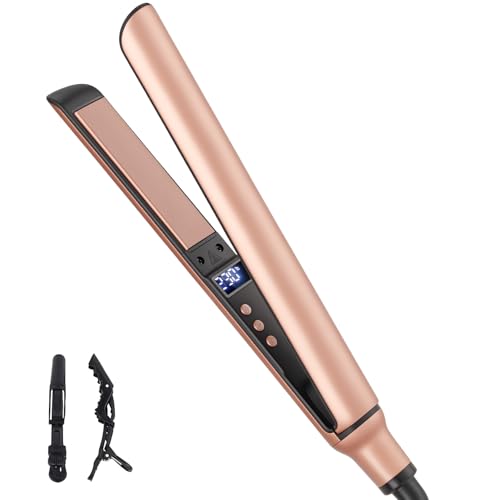 Glätteisen Haarglätter Ceramic Straight für glatte & glänzende Haare, 2 in 1 Glätteisen Locken und Glätten, Dual-Spannung für alle Haartypen