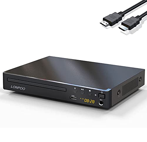 Region Free DVD-Player für Fernseher - Kompakter DVD Player HDMI mit 1080p HD Upscaling/RCA/Koaxial Ausgang, USB-Eingang & MIC-Ausgang, Fernbedienung (LP-099