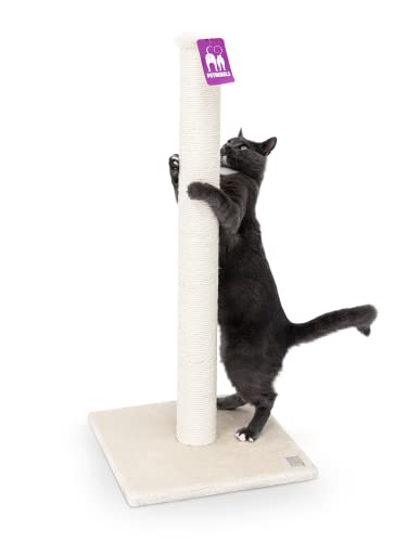 Petrebels Kratzbaum Maine 90 cm Hoch, mit Extra Stabiler Bodenplatte und Natur-Sisal Stamm, 40 x 40 x 90 cm, Farbe Creme/Beige