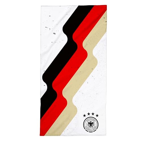 DFB Offizielles Handtuch Deutscher Fußball Bund · Fußball Strandtuch in 75x150 cm aus 100% Baumwolle · Strandtuch mit Deutschlandfarben Logo (Retro)
