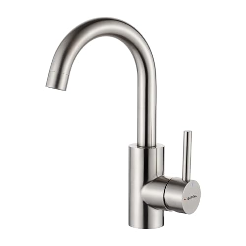 GRIFEMA Wasserhahn Bad - 360° drehbarer Einhebelmischer, Edelstahl Waschtischarmatur 180 mm Hoch, Kalt- und Warmwasser, Wassersparend, Einfache Montage, 3/8″ Anschluss, Badezimmer Gäste-WC, G1002A