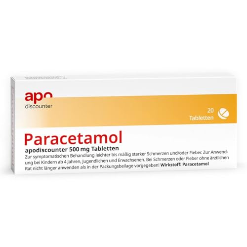 apodiscounter Paracetamol 500 mg Tabletten (1x 20 Stück) - Schmerzmittel & Fiebermittel - Schnell wirksam & gut verträglich - Kopfschmerzen, Zahnschmerzen & Erkältung