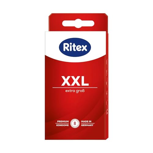 Ritex Kondome XXL – Extra große Kondome 8 Stück für mehr Komfort & intensives Empfinden, Kondome mit extra viel Gleitfilm – Kondome vegan, dermatologisch getestet, Made in Germany
