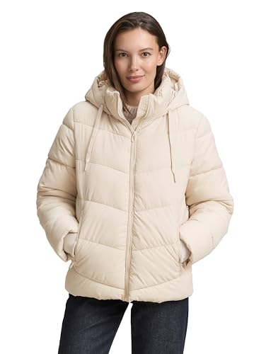 TOM TAILOR Damen 1047526 Puffer-Jacke mit Kapuze, 27609-Cold Beige, M
