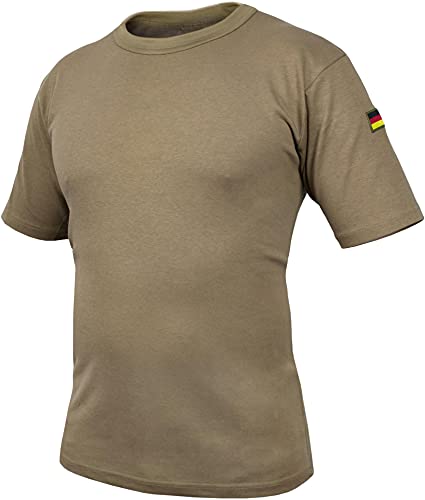 Bundeswehr Tropen T-Shirt BW Tropenhemd Unterhemd mit Deutschlandfahnen nach TL BDU Tactical Kurzarm Kampfshirt - OHNE Brustpatch Farbe BW-Khaki Größe L
