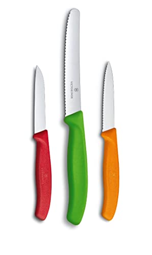 Victorinox Swiss Classic, Küchenmesser Set, 3teilig, Gemüse-, Tomaten- und Frühstücksmesser, Robuster Kunststoffgriff, Rostfreier Stahl, Farbig