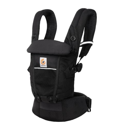 Ergobaby Adapt Babytrage für Neugeborene ab Geburt, 3-Positionen SoftFlex Mesh Ergonomische Babybauchtrage Rückentrage Baby-Tragetasche, Onyx Black