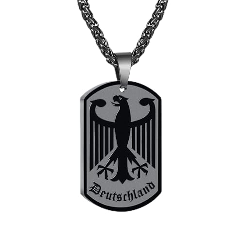 Halora Deutschland Kette Adler Herren, Halskette Herren Schwarz Edelstahl Bundesadler Herrenkette Germany Schmuck Männer Accessoires Geschenke für Männer Teenager Jungs Bruder
