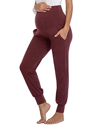 AMPOSH Damen Umstandshose Stretch Lounge Workout Pants Casual Loose Comfy Schwangerschaft Jogger mit Taschen - Rot - Mittel