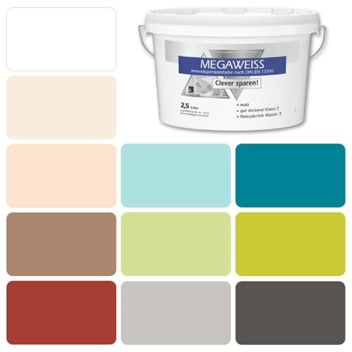 CHANTEMUR Wandfarbe farbig streichen Deckenfarbe Dispersionsfarbe innen, 2,5 Liter, Weiss