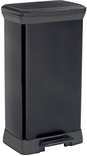 CURVER Deco Bin Mülleimer mit Pedal und Deckel, 50L, schwarz metallic, rechteckig,sanft schließend, 39 x 29 x 72 cm