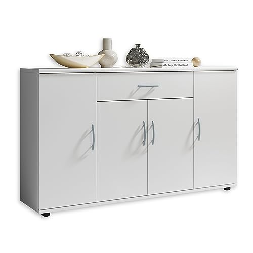 Stella Trading LILLY Sideboard in Weiß - Moderne Kommode mit Schublade und viel Stauraum für Wohnzimmer, Esszimmer und Flur - 118 x 70 x 30 cm (B/H/T)