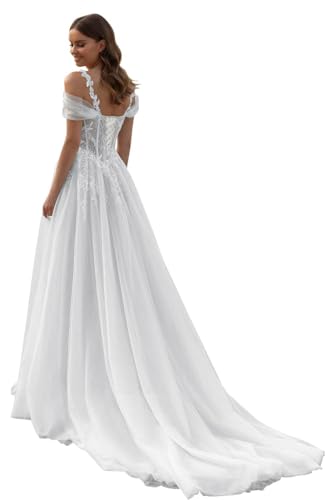 Beyonddress Tüll Prinzessin Brautkleider Hochzeitskleid Elegant Lang Appliques Spitze Brautmode Brautkleider(Weiß 06,42)