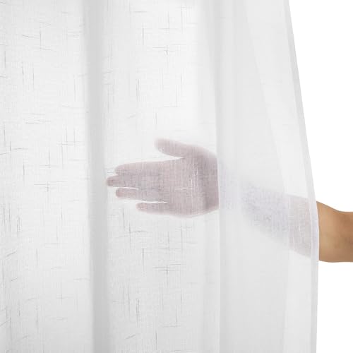 Deconovo Voile Gardinen mit Kräuselband 2er Set H245 x B140 cm Weiß Gardinenschal Vorhänge Vorhang Leinenoptik