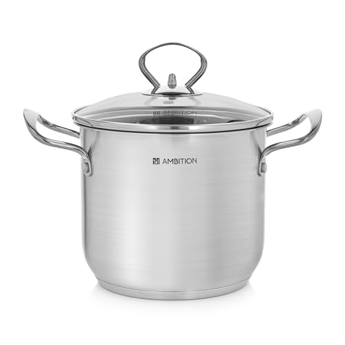 AMBITION Hoher Edelstahl Topf mit Glasdeckel 2,7 l Petite 16 cm Suppentopf Induktion alle Herdarten spülmaschinenfest