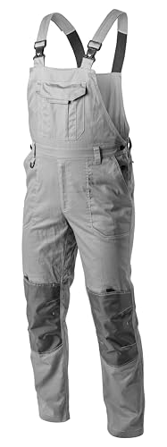 Högert Technik KALMIT Herren Arbeitsoverall Latzhose Grau M – Robuste Arbeitskleidung aus 100% Baumwolle, Oxford 300D Knieverstärkungen, 6 Taschen, Reflektierende Elemente