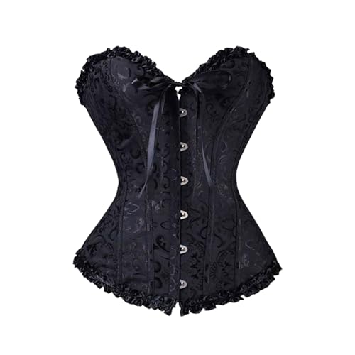 Korsett Damen Schwarz Vollbruste Corsage Korsett Damen Halloween, Gothic Vintage Corsagen Bustier Corsette Korsetts Oberteil, Schwarzes Rouge Korsetts Top, zur Reduzierung der Taille Halloween Kostüm