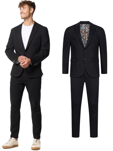 JEFF Herren JFEzra Set Anzug 2-teilig Sakko Hose Bundle | elastischer Herrenanzug Regular Fit für Männer Black, 56