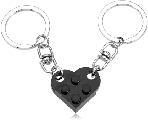 AIVEKE Schlüsselanhänger Herz - 2 Stück Herzförmig Schlüsselanhänger Partner für Beide Schlüsselanhänger Paar für Valentinstag Weihnachten Geschenk Herzförmiger Baustein Schlüsselanhänger, Schwarz