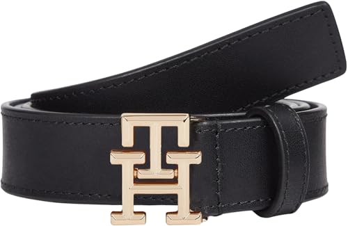 Tommy Hilfiger Damen Gürtel Logo 2,5 cm Ledergürtel, Schwarz (Black), 80 cm