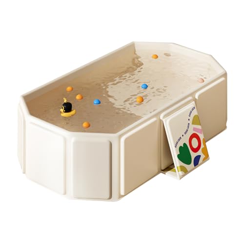 Faltbare Badewanne für Kinder, Tragbare Badewanne, Große Kleinkindbadewanne, Tragbares Duschbecken, Badewanne Kinder für 0-8 Jahre, Integrierte Badewanne mit Ablassschraube - Beige