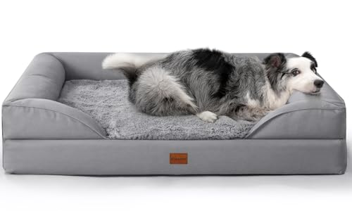 Gimars 9,5 cm Dickes Hundebett Orthopädisch Grosse Hunde, Großes Hundebett mit Polster & 28D Eierkisten-Matratze, Wasserdichter Bezug, Waschbares Plüschcover Hundesofa für Ältere, Arthritische Hunde