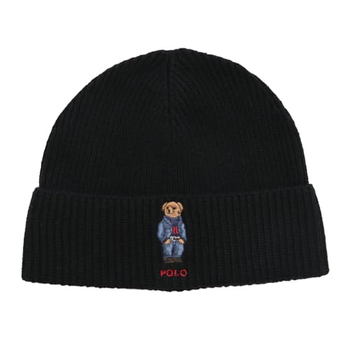 POLO RALPH LAUREN Herren Solid Denim Bear Beanie, 001 (Schwarz), Einheitsgröße