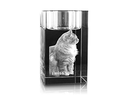 VIP-LASER 2D Gravur Glas Kristall Teelichthalter Teelicht Halter mit Deinem Katzenfoto Katze graviert. Dein Wunschfoto für die Ewigkeit Mitten in Glas!