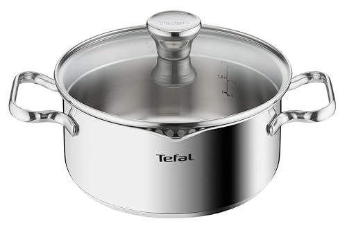 Tefal Duetto A70542 Kochtopf 20 cm, hochwertiger Edelstahl 18/10, graduiert, Ausgießdeckel, für alle Herdarten geeignet, auch Induktion