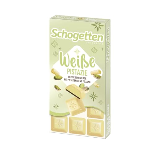Schogetten Weiße Pistazie I weiße Schokolade mit Pistaziencreme Füllung I 100 g Schokoladentafel I praktisch einzeln portioniert