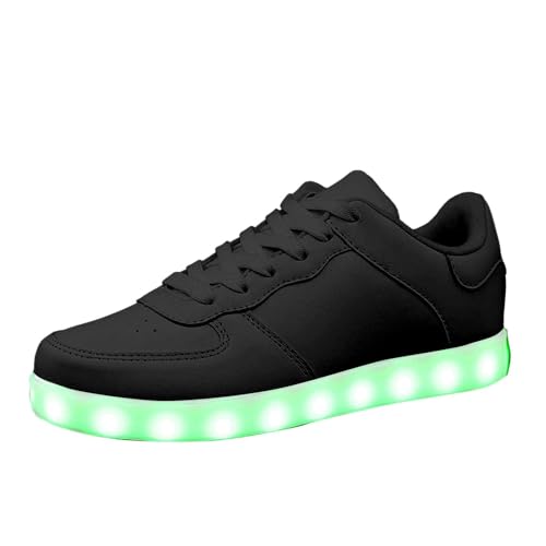 Generisch LED-Leucht-Sneakers für Damen, lässige Wanderschuhe für den täglichen Gebrauch im Freien, Bequeme, rutschfeste Lederschuhe zum Hineinschlüpfen, modische Sportschuhe (Black, 37)