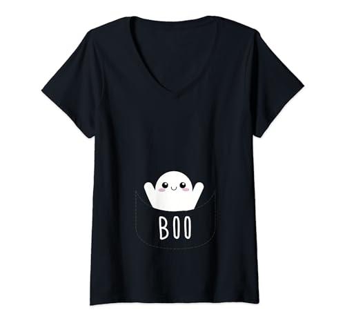 Damen Dieses süße Little Boo Halloween-Shirt für schwangere Frauen T-Shirt mit V-Ausschnitt