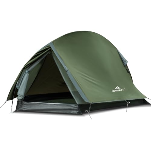 Forceatt Zelt,1/2 Personen Camping Zelt, Ultraleicht Kleines Packmaß Zelt 1 Person,Wasserdich,Schnellaufbau,Doppelschicht Kuppelzelte,für Camping, Motorcycle Trips, Trekking, Hiking Trips, Festival