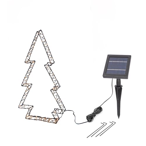 esotec Solar LED Tannenbaum H=50cm aus Metall, Winterdeko Garten outdoor, 2800K, 200 LEDs warmweiß, Weihnachtsbeleuchtung außen, winterfest 103402