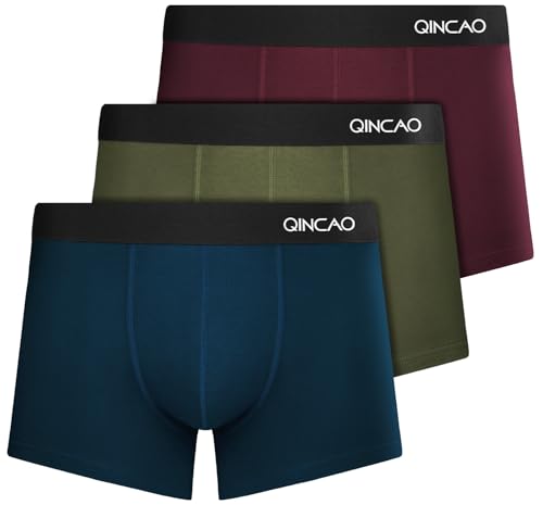 QINCAO Boxershorts Herren 3er Pack Unterhosen Männer - Bequeme Atmungsaktive & Ohne Etiketten, Tragbare Verpackung für Reise