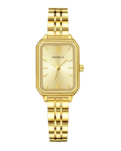 CIVO Armbanduhr Damen Gold Wasserdicht: Klein Edelstahl Analog Uhr Damen - Lässig Rechteckig Quartz Damenuhr - Stilvoll Geschenke für Frauen