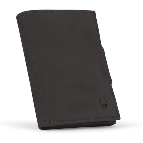 DONBOLSO NextGen Slim RFID Echtleder Portemonnaie Geldbeutel, 11 Karten, Münzfach, Herren Damen Minimalistische Wallet, Vintage Schwarz