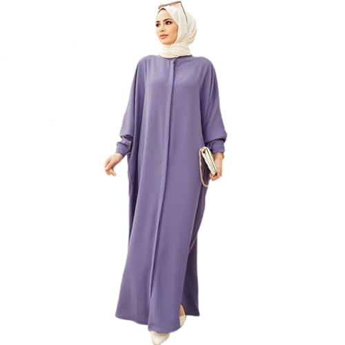 Muslimisches Kleid f?r Damen, Abaya Muslim Damen, Gebetskleidung f?r Frauen Kaftan Naher Osten Dubai T?rkei Arabische Islamische Kleidung Einteiliges Langarm Maxikleid Ramadan Party Robe Violett