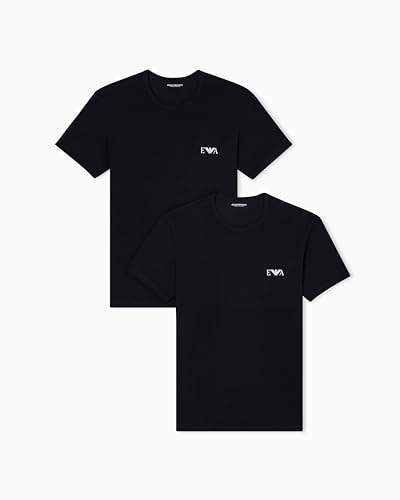 Emporio Armani Man's Bold Monogram 2-Pack Crew Neck T-Shirt, Schwarz, L, tailliert, schwarz/schwarz, L