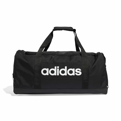 adidas Unisex Essentials Linear Duffel Bag, Black/Black/White, M