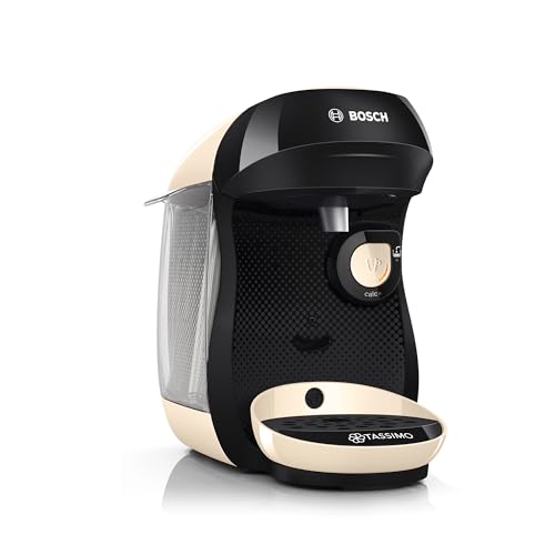 Bosch Tassimo happy friendly Kapselmaschine TAS107E, über 70 Getränke, geeignet für alle Tassen, Abschaltautomatik, nachhaltig, perfekt dosiert, platzsparend, 1400 W, creme/schwarz