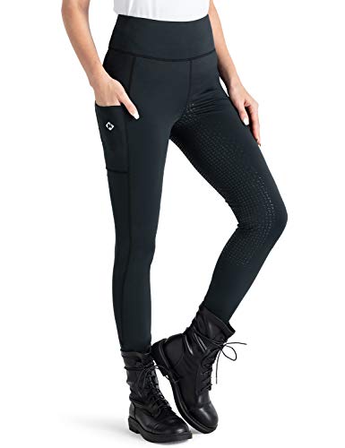 NAVISKIN Damen Reitleggings Silikon-Vollbesatz Reithose Silikongrip Vollbesatzreithose Handytasche Schwarz Größe M