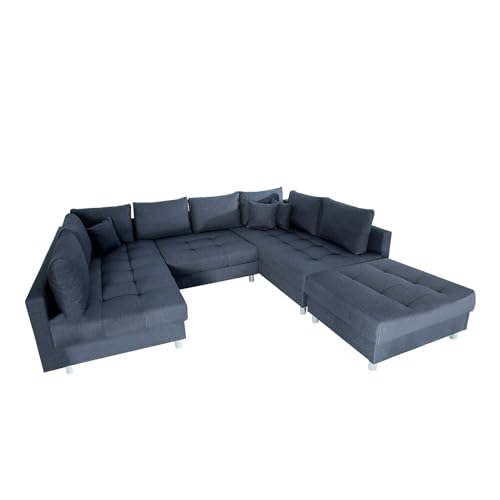 invicta INTERIOR Moderne XXL Wohnlandschaft Kent - 305cm - anthrazit - Bigsofa mit Federkern - Couch inkl. Hocker