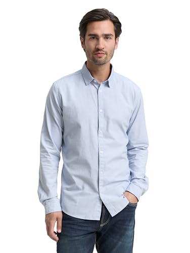 TOM TAILOR Herren Slim Fit Hemd mit Struktur 1023881, 24183 - Light Blue White Structure, M