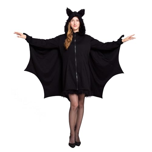 Spooktacular Creations - Fledermaus Kostüm Damen Bat Flügel, Schwarz Reißverschluss Hoodie, Halloween Kostüm für Erwachsene (Large, Black)