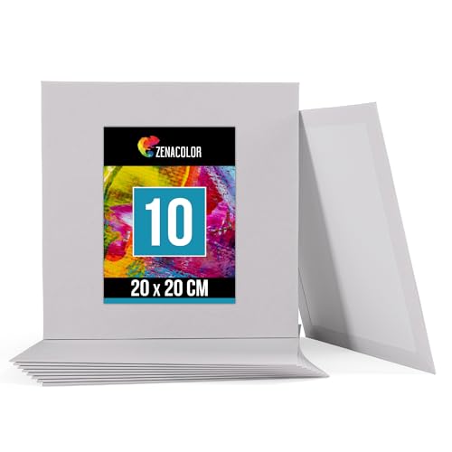 Zenacolor - Canvas Set 10 teilig - Leinwand zum Bemalen 20x20cm - Gemälde auf Leinwand, Acrylmalerei, Ölgemälde, Gouache, Aquarell - 100% Säurefreie Baumwolle
