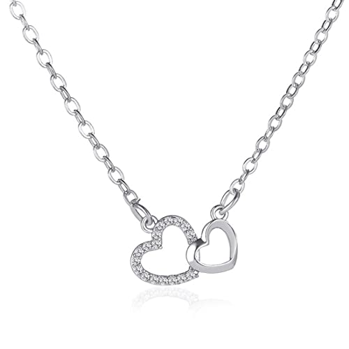 TSLRSA- Damen Kette Herz Halskette 925 Sterling Silber Verschlungene Herzen mit Anhänger für Mädchen Frauen, Schmuck Silber 925, 5A Zirkonia, Geschenke für Frauen