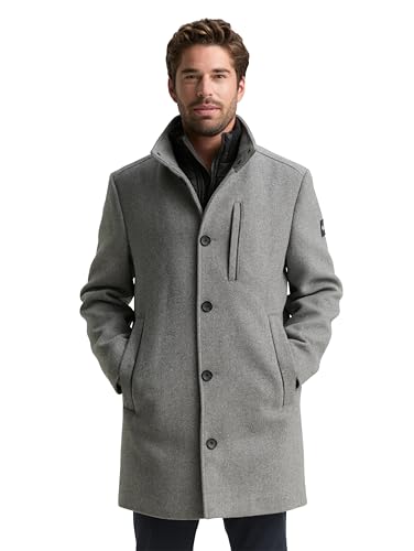 TOM TAILOR Herren 1046983 2-in-1 Wollmantel mit Abnehmbarer Innenjacke, 30507-Light Stone Grey Wool Twill, L